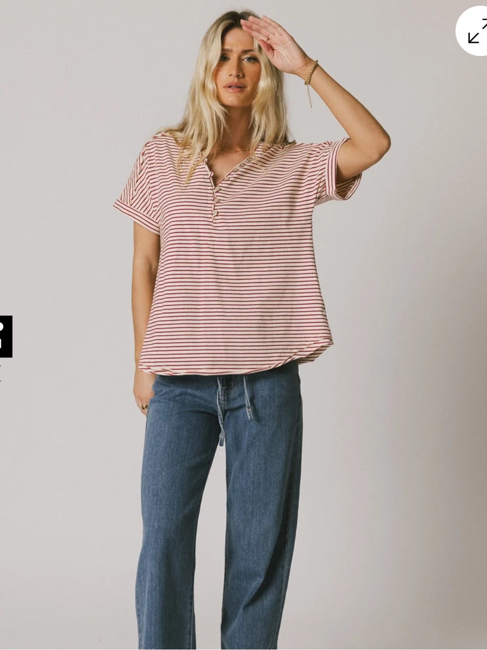 Striped Short-Sleeve Henley Top - red & White